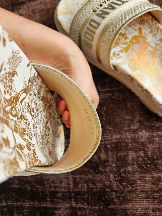 Christian Dior Dway Slides Toile de Jouy Gold – №37