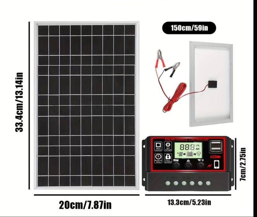 Kit Panou solar 20W + Controler 100 A ( încărcare baterii 12/24V) ideal acasă iluminare curte, încărcare telefoane , tablete , laptopuri etc