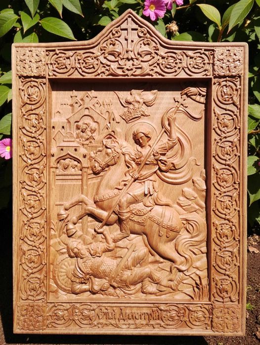 Икона на Св. Богородица Умиление - авторска дърворезба