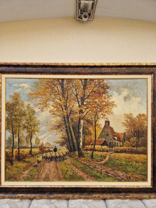 Уникална голяма антикварна белгийска картина масло върху платно