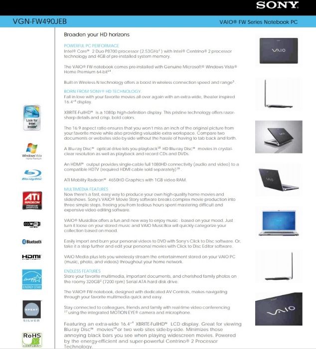 Laptop Sony VAIO cu BluRay Writer