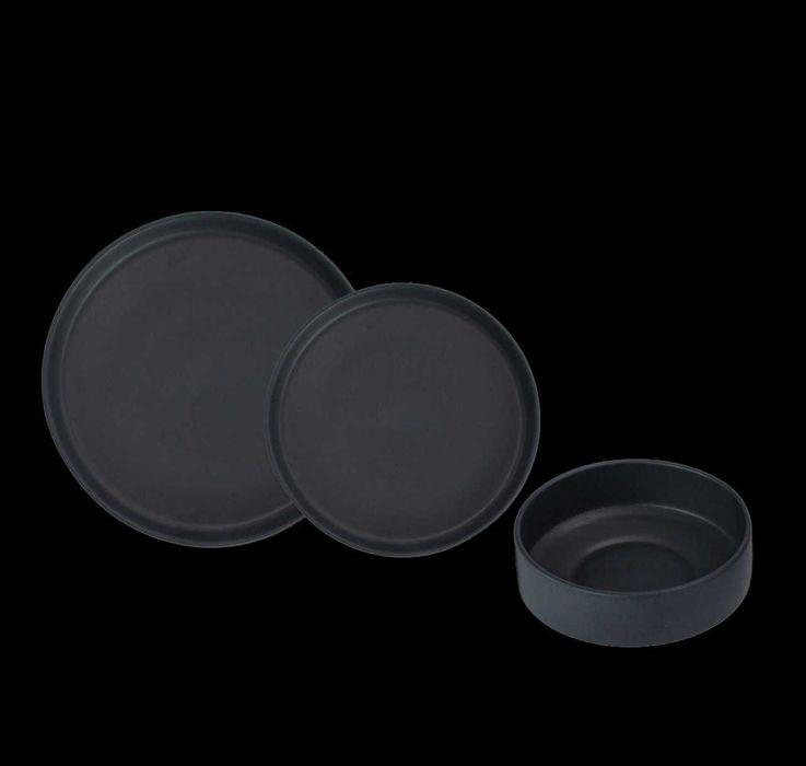 Set de Masă - Farfurii și Piese din Ceramică Vulcano - Negru Mat