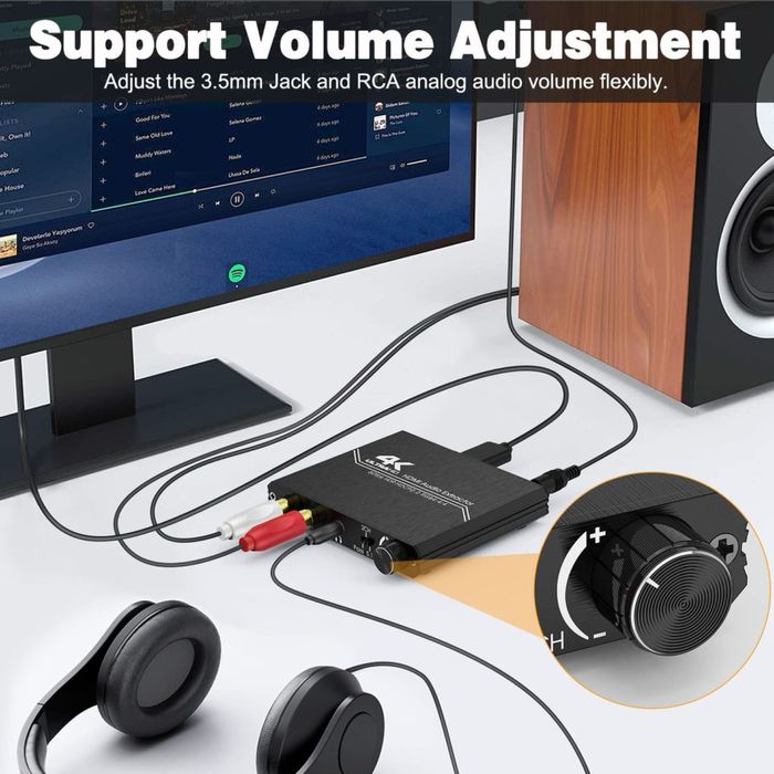 HDMI 2.0 Audio Extractor 4K cu volum – optic + RCA + AUX