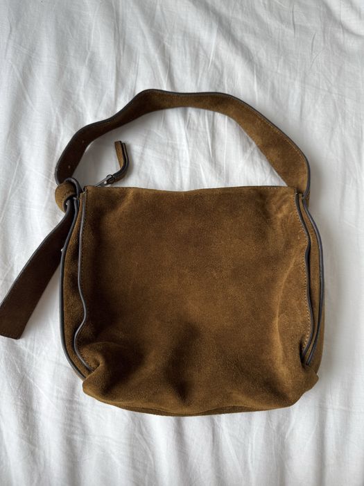 Geanta maro piele intoarsa Massimo Dutti noua