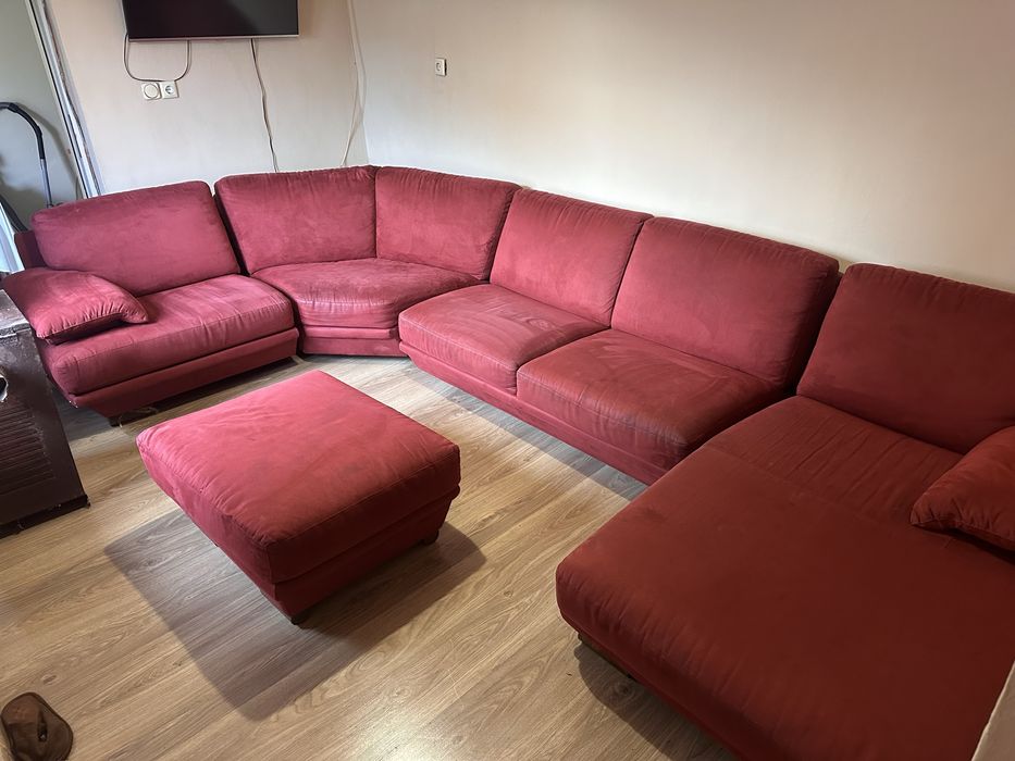 Луксозен ъглов диван бордо + табуретка | Внос Нидерландия