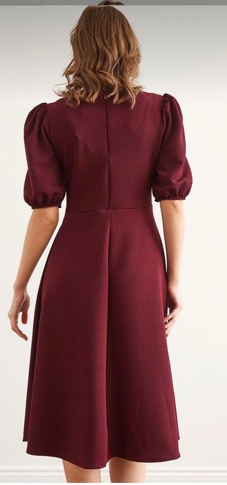 Дамска бордо рокля миди с панделка