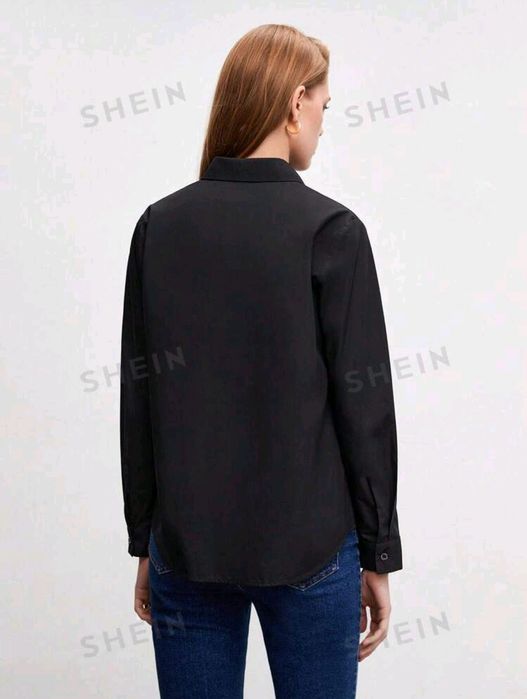 Oversized Бяла/Черна Дамска Риза с дълъг ръкав от памук и полиестер