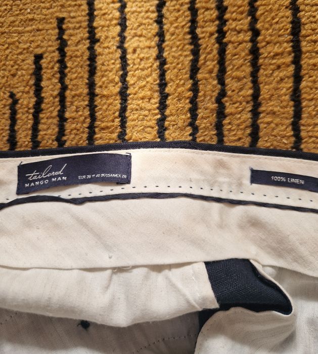 Льняной темно синий костюм от Mango