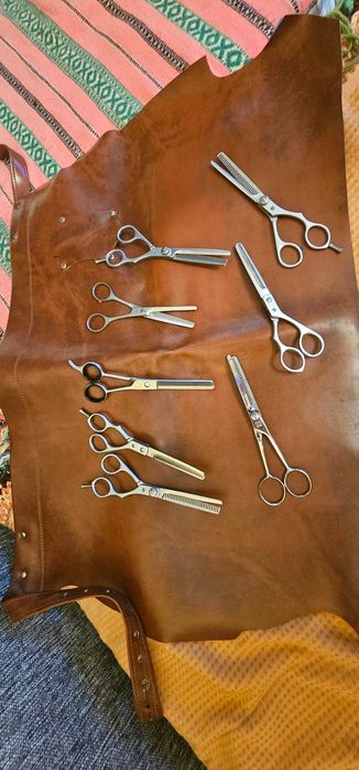 sort din piele frizer + foarfeci diverse hair stylist