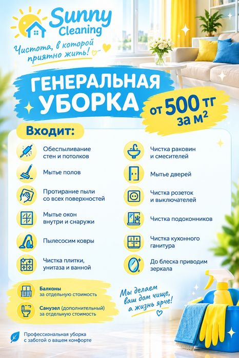 Клининг помещений, уборка любой сложности