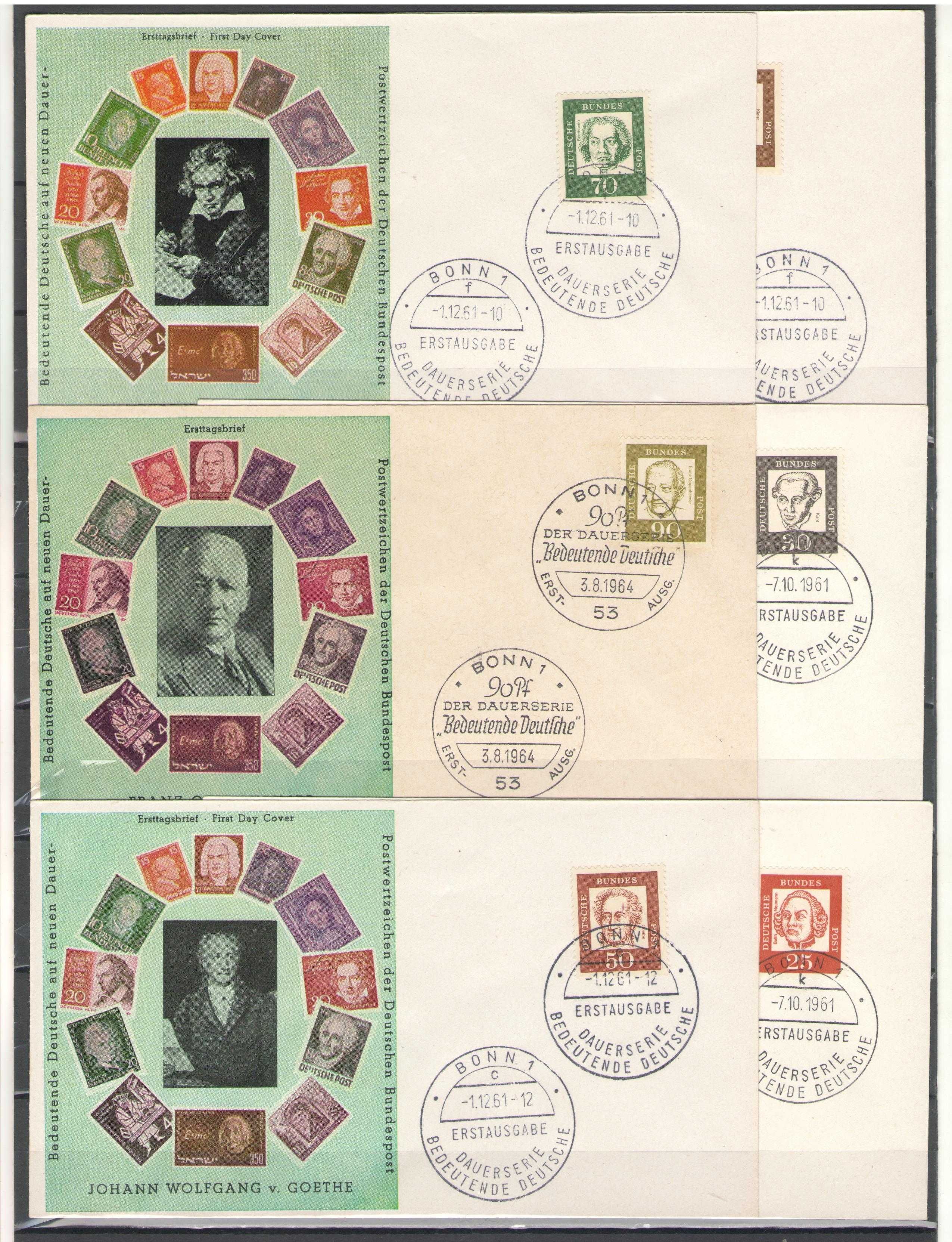Германия 1961. Първодневен плик. Известни личности. 17 бр. гр. Пловдив ...