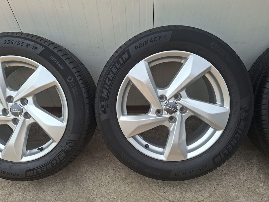 Set jante din aluminiu originale r18 / Audi Vw Skoda Seat MG / echipate cu anvelope de vara 235 55 r18 Michelin / 5x112