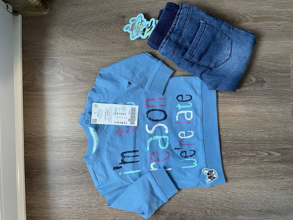 Нов комплект Cocodrillo  3 части/блузка, боди и дънки, шапки и др