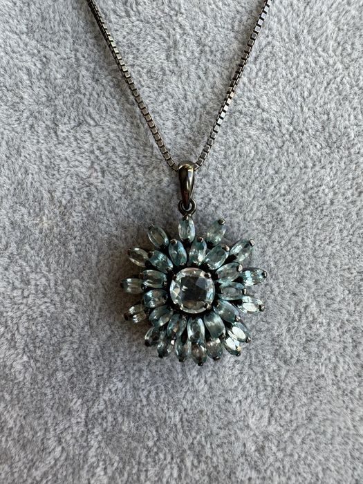 Pandantiv si lant din argint. Acvamarin.