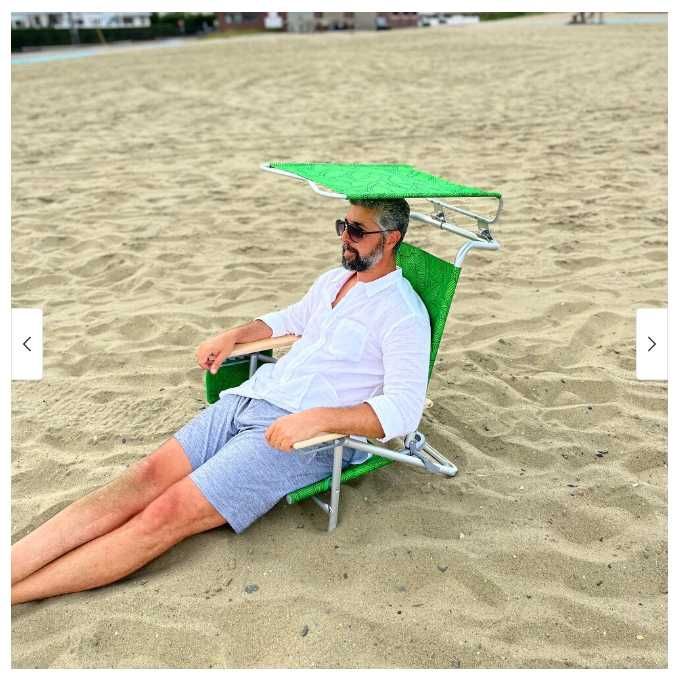 Складной пляжный стул-125 кг с навесом-84x64x76 см 5 положений наклона