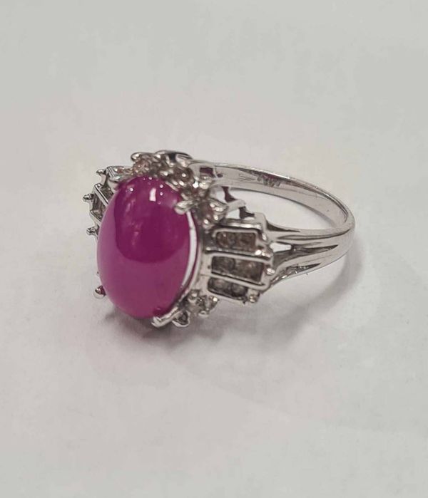 Inel din aur alb 18k cu safir natural si diamante naturale,IAU599