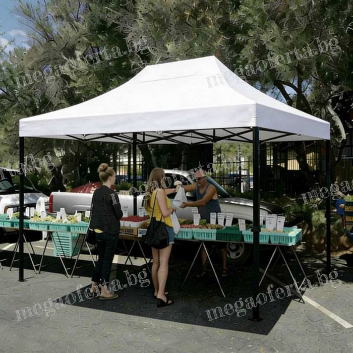 Сгъваема Шатра 3х4.50 с Усилена Конструкция и Гумирано Бяло Покривало