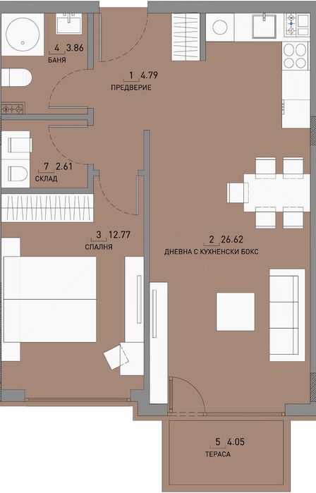 Двустаен , за продажба , ж.к. Малинова долина