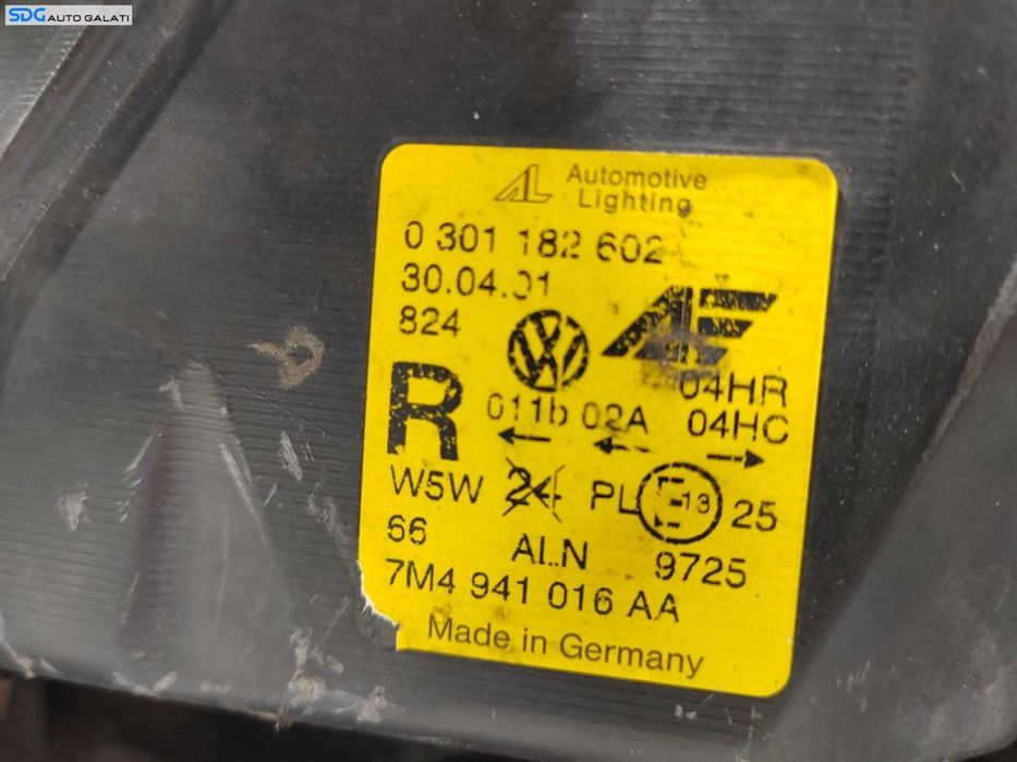 Far Dreapta EUROPA FARA Xenon Seat Alhambra 2001 - 2010 Cod 7M4941016AA 0301182602 [L6301]