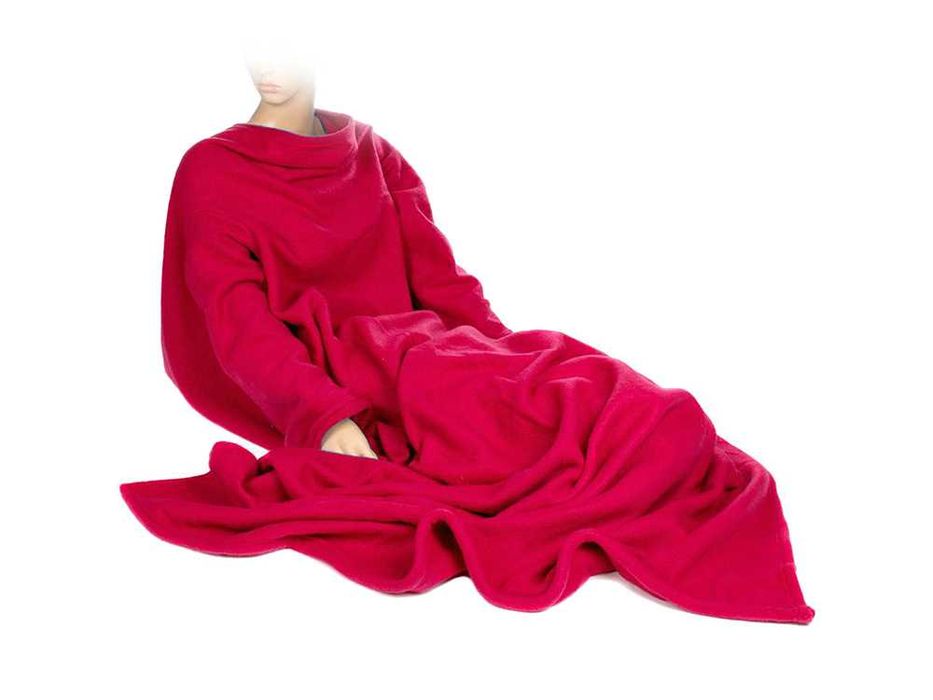 Patura cu maneci tip hanorac moale si calduroasa rosu 180 x 138 cm