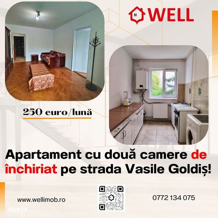 Apartament cu două camere de închiriat pe strada Vasile Goldiș!
