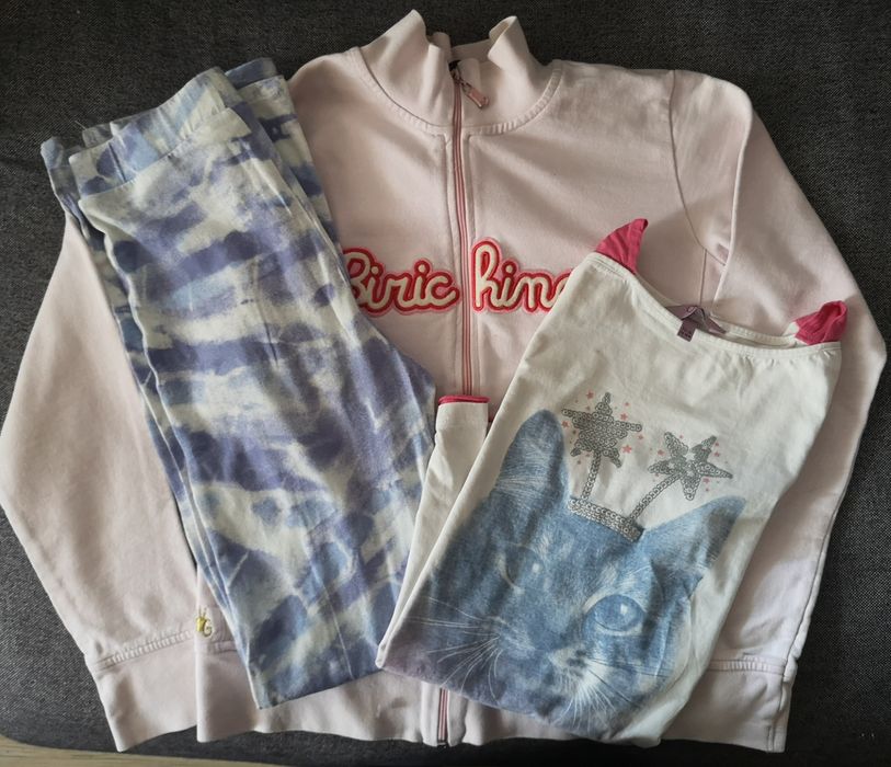 Set haine fete, hanorac fermoar, colanti evazati, bluza pisica, 164