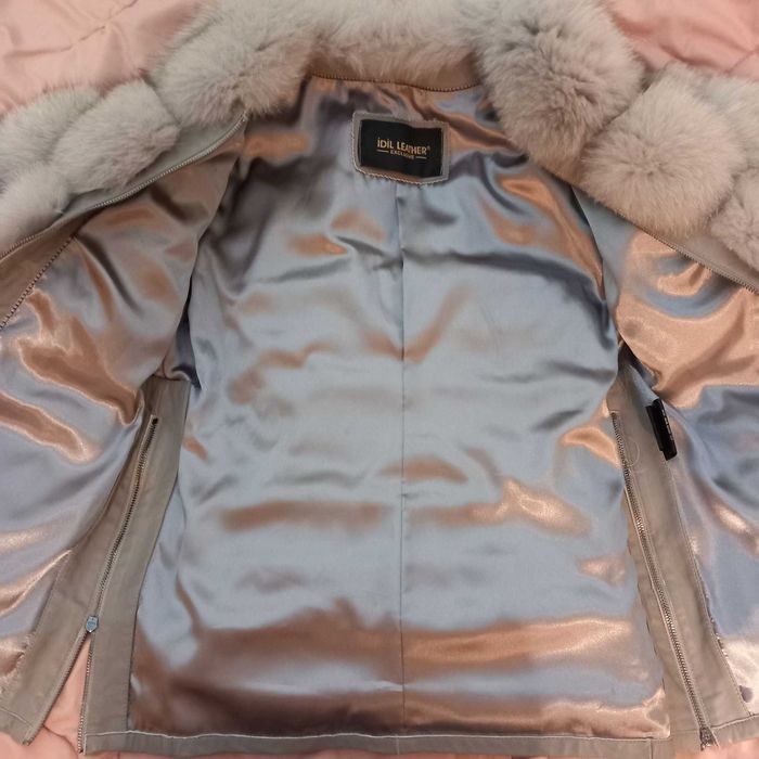 Палто от естествена кожа, сребърна лисица. Ново!