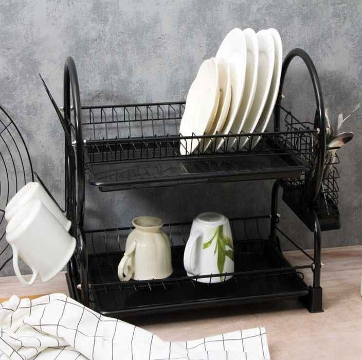 Scurgator de vase pe doua niveluri cu suport pentru pahare si tacamuri