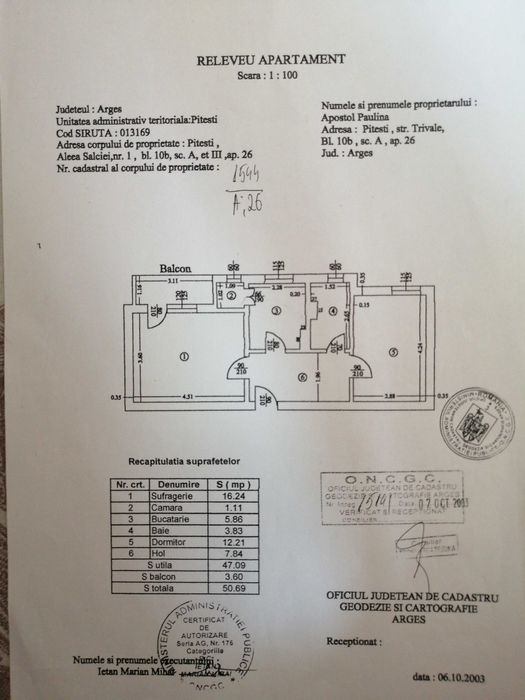 Apartament 2 camere Trivale Complex 1 decomandat confort 1 etaj 3/4