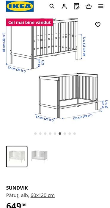 Pătuț bebe și saltea cocos