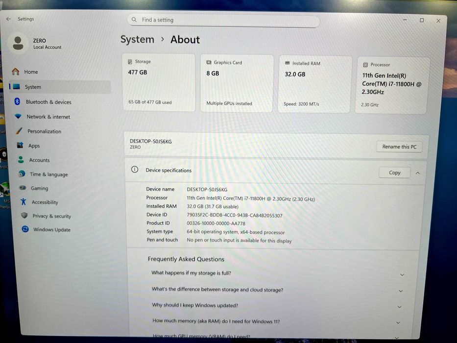 Игровой ноутбук Thunderobot ZERO i7 11800, RTX 3070, 32 Gb, 512 Gb SSD
