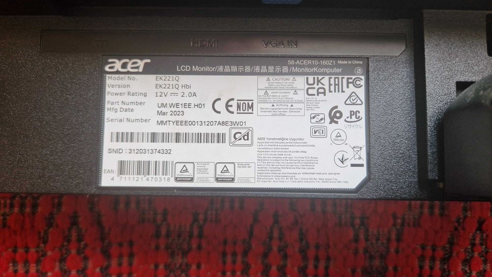 Monitor Acer EK221Q - DEFECT