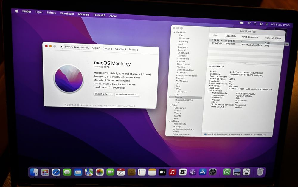 SSD 256 GB pentru Macbook Pro 13" model A1708 2016-2017