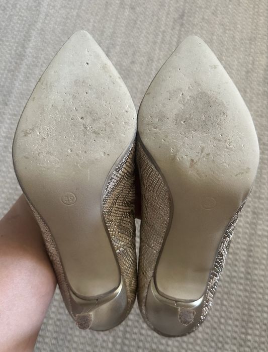Pantofi dama ocazie din piele, culoare aurie, 39