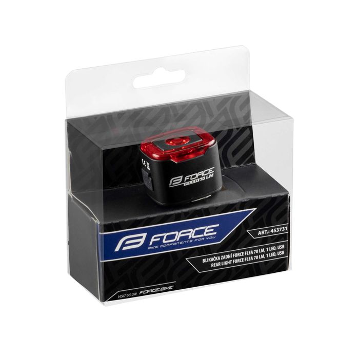 Задна LED стоп светлина за велосипед FORCE FLEA, 70 Lum, 1 Led, USB