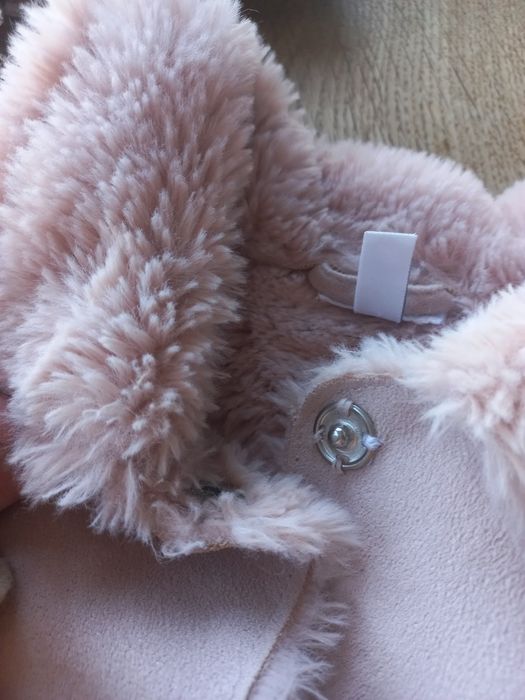 Детско велурено пухено розово яке размер 86