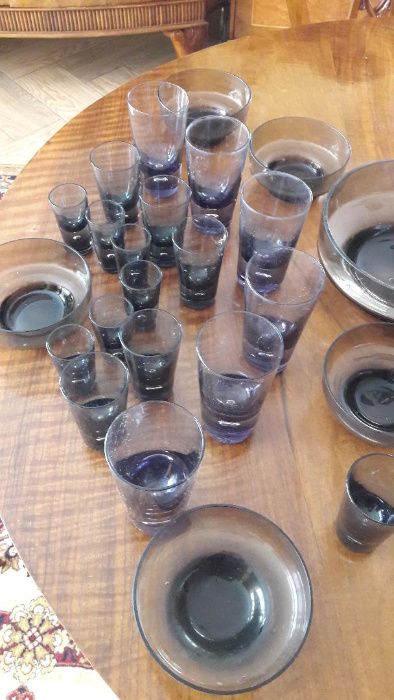 Set de pahare din sticla fumurie+boluri- Cehia-NOU