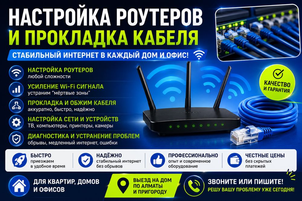 Настройка интернета и прокладка сетевого кабеля