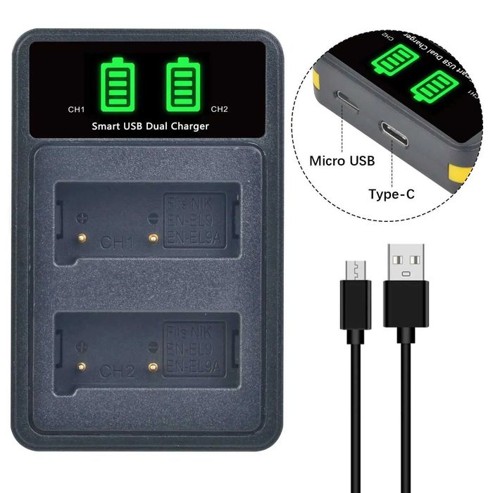 Set 2 acumulatori EN-EL9 + incarcator Nikon D40 D40X D60 D3000 D5000