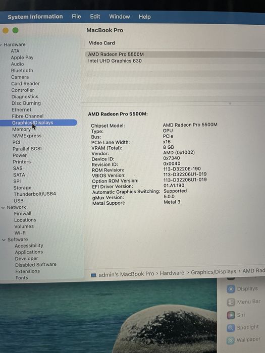 MacBook Pro 16 - 64 GB RAM 2019 1 TB AMD Radeon Pro 5500 M