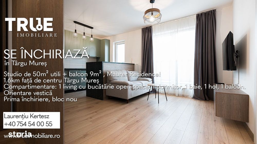 Studio 50m² utili + balcon 9m² + parcare, Maurer Residence!