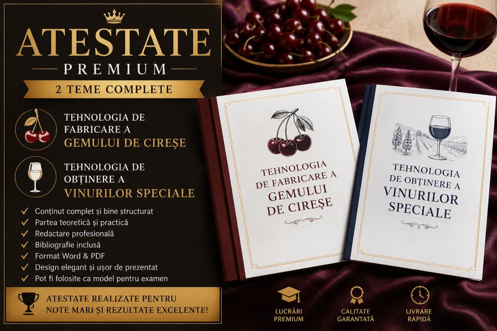 ATESTATE PREMIUM COMPLETE – Industrie Alimentară | Gata de prezentare | Note mari