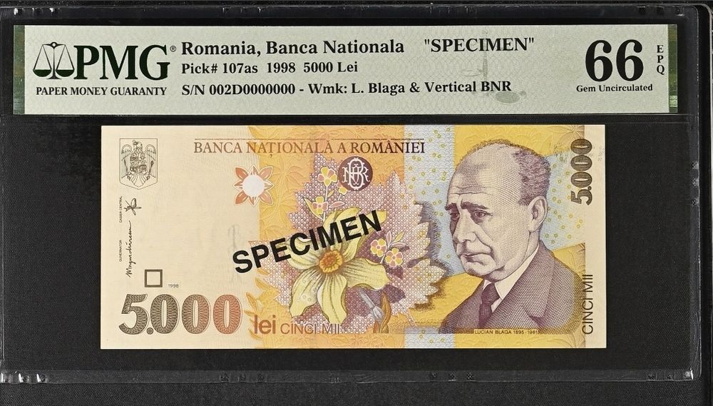 Bancnota gradata PMG 5000 lei 1998 SPECIMEN
