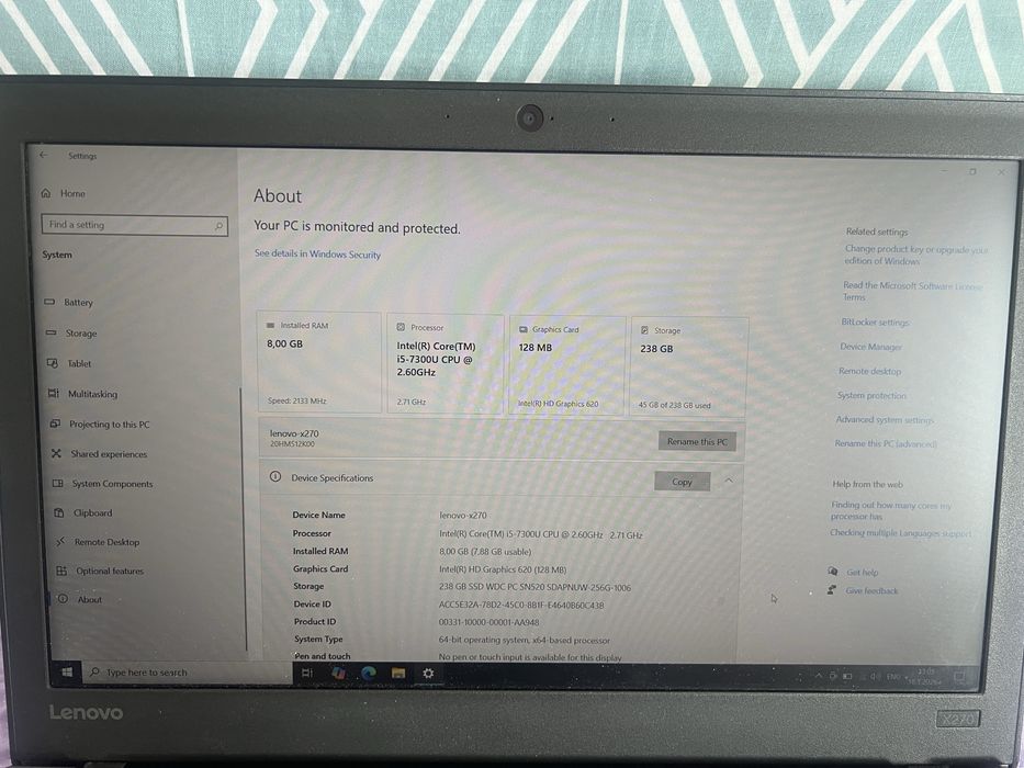 Lenovo x270 12.5” FHD