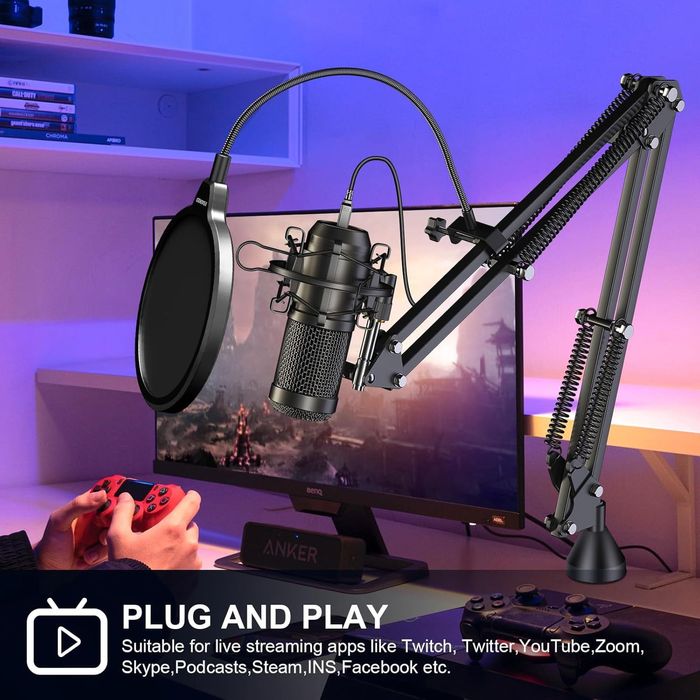 Kit Microfon condensator USB Aokeo, cardioid profesional,sigilat