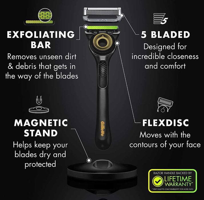 Бритва Gillette Razor. 4 лезвия  with Exfoliating Bar Gold Edition.США