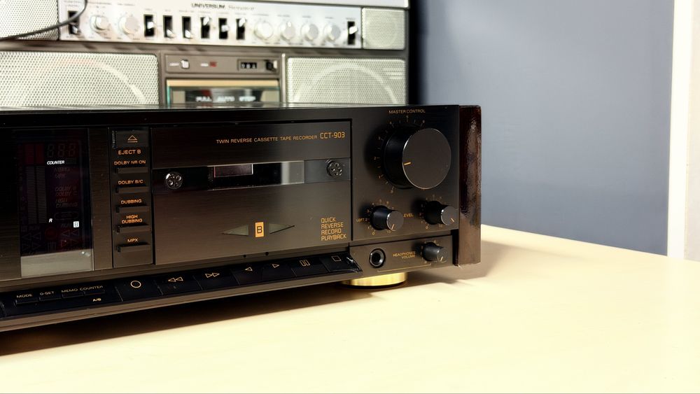Deck Dublu High-End Grundig Fine Arts CCT-903 • Laterale Originale din Lemn-Se Vinde ca Defect-Panou Frontal și Role Presoare în Stare foarte bună!