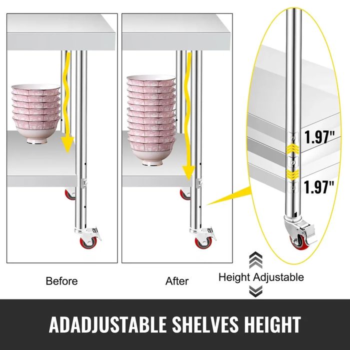Мини Мобилна Работна Маса – 60x30 cm, Неръждаема Стомана с Колела