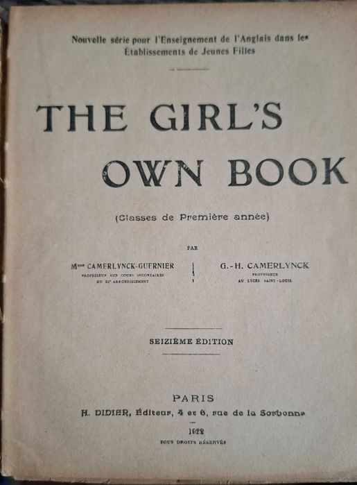 H. Didier, Paris, 1922 — Ediție didactică rară, The Girl's Own Book