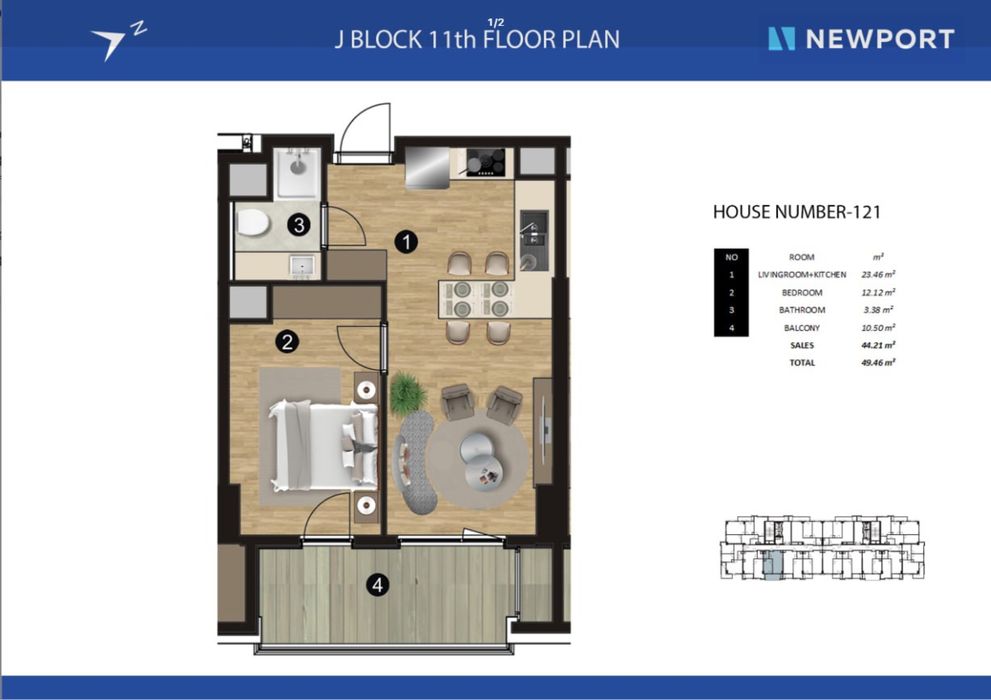 Newport Yevro 2 xonalik uy